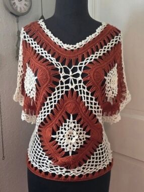 Rust and Cream Crochet Top